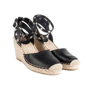 NEW Ash Black Leather Espadrille Wedge SZ 9